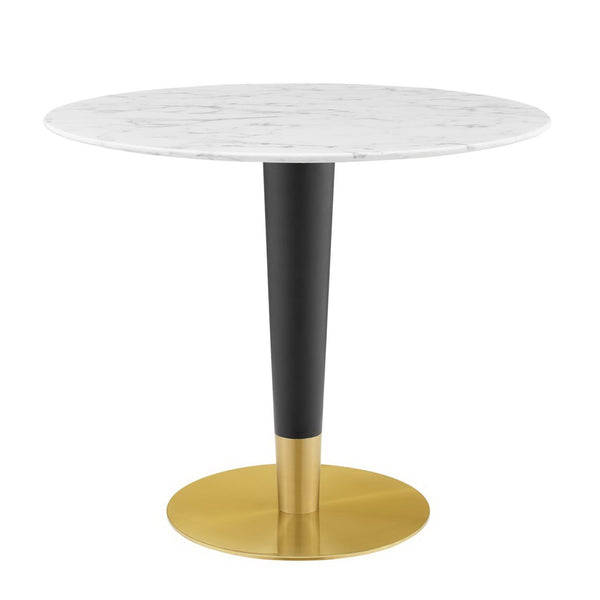 Modway Furniture Zinque 36" Artificial Marble Dining Table - Mid-Century Modern Design, Seats 4, Gold & White Finish EEI-5122-GLD-WHI