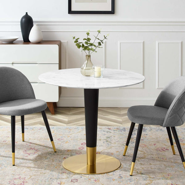 Modway Furniture Zinque 36" Artificial Marble Dining Table - Mid-Century Modern Design, Seats 4, Gold & White Finish EEI-5122-GLD-WHI