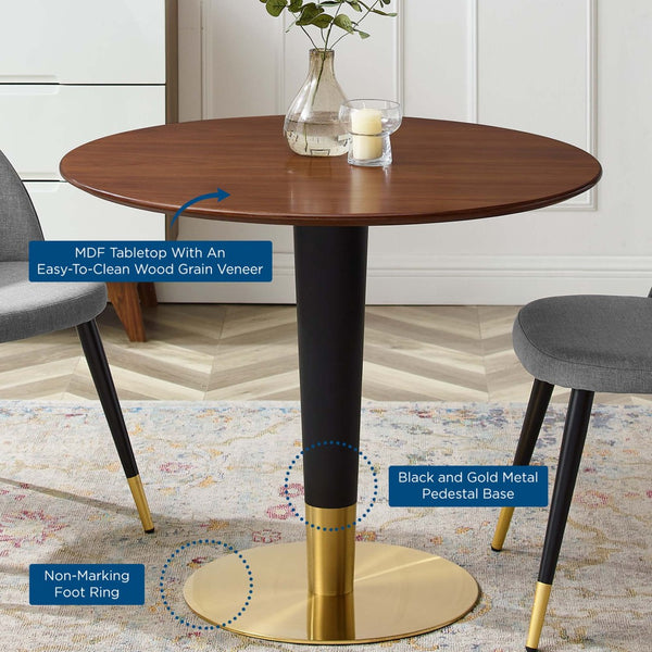 Modway Furniture Zinque 36" Dining Table - Modern Mid-Century Design with Gold Accents and Durable Walnut Finish EEI-5123-GLD-WAL