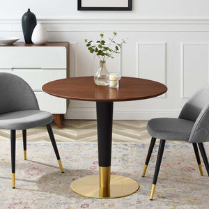 Modway Furniture Zinque 36" Dining Table - Modern Mid-Century Design with Gold Accents and Durable Walnut Finish EEI-5123-GLD-WAL