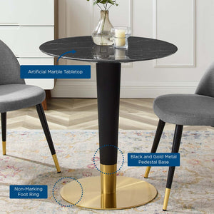 Modway Furniture Zinque 28" Artificial Marble Dining Table - Modern Mid-Century Design with Gold Black Base EEI-5131-GLD-BLK