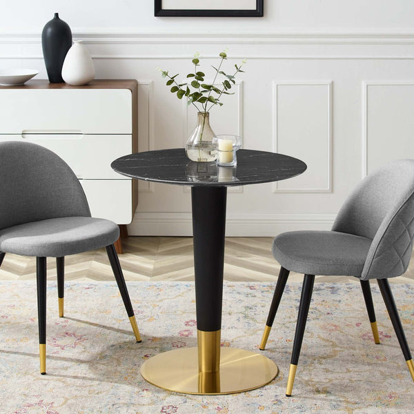 Modway Furniture Zinque 28" Artificial Marble Dining Table - Modern Mid-Century Design with Gold Black Base EEI-5131-GLD-BLK