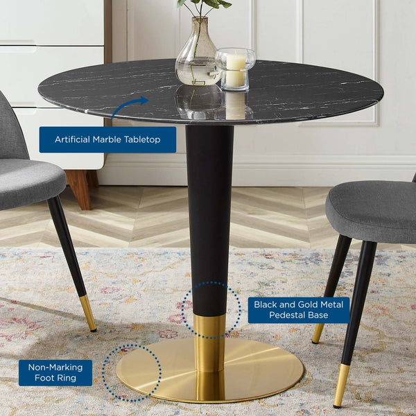 Modway Furniture Zinque 36" Artificial Marble Dining Table - Mid-Century Modern Style with Gold Black Accents EEI-5132-GLD-BLK
