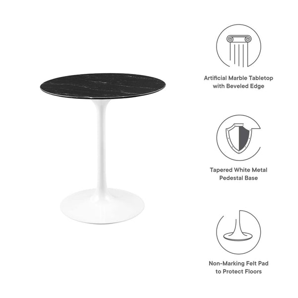 Modway Furniture Lippa 28" Round Faux Marble Dining Table - Mid-Century Modern Pedestal Design for Cozy Spaces EEI-5167-WHI-BLK