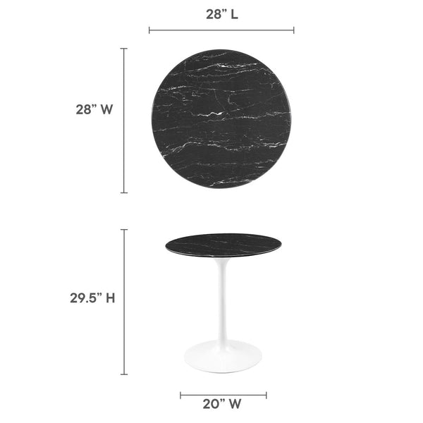 Modway Furniture Lippa 28" Round Faux Marble Dining Table - Mid-Century Modern Pedestal Design for Cozy Spaces EEI-5167-WHI-BLK