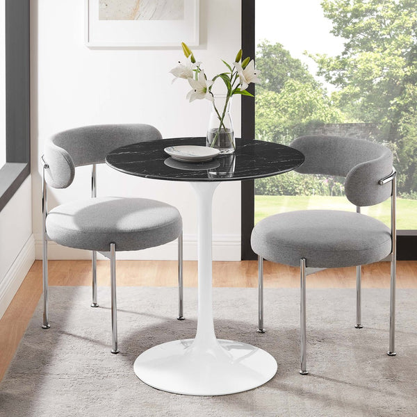 Modway Furniture Lippa 28" Round Faux Marble Dining Table - Mid-Century Modern Pedestal Design for Cozy Spaces EEI-5167-WHI-BLK