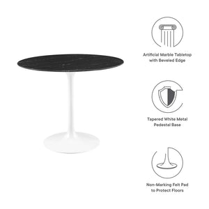 Modway Furniture Lippa 36" Round Faux Marble Dining Table - Elegant Mid-Century Design for Modern Spaces, White/Black EEI-5168-WHI-BLK
