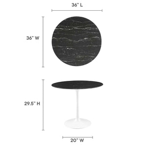 Modway Furniture Lippa 36" Round Faux Marble Dining Table - Elegant Mid-Century Design for Modern Spaces, White/Black EEI-5168-WHI-BLK