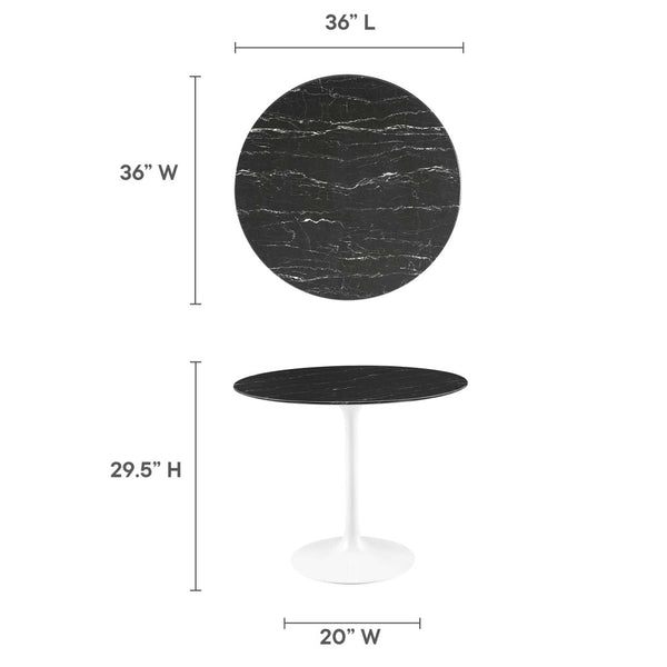 Modway Furniture Lippa 36" Round Faux Marble Dining Table - Elegant Mid-Century Design for Modern Spaces, White/Black EEI-5168-WHI-BLK