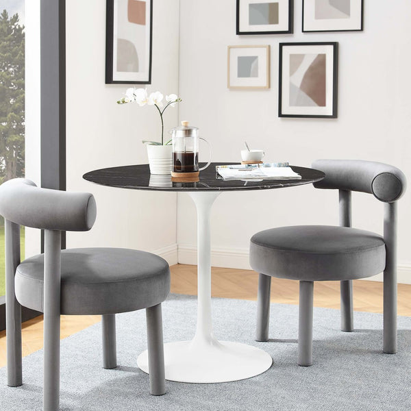 Modway Furniture Lippa 36" Round Faux Marble Dining Table - Elegant Mid-Century Design for Modern Spaces, White/Black EEI-5168-WHI-BLK