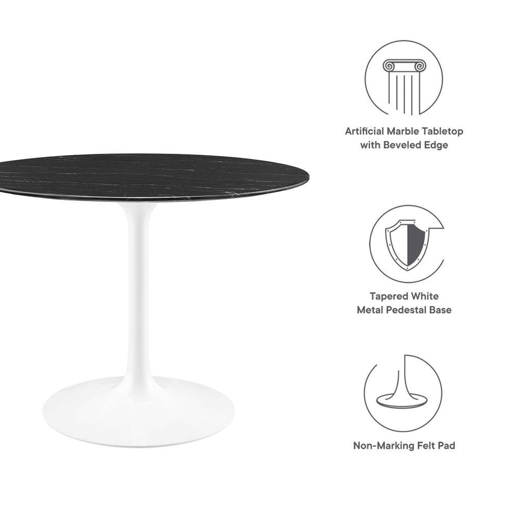 Modway Furniture Lippa 40" Round Faux Marble Dining Table – Elegant Pedestal Design, Chic & Space-Saving Centerpiece EEI-5181-WHI-BLK