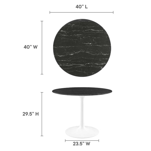 Modway Furniture Lippa 40" Round Faux Marble Dining Table – Elegant Pedestal Design, Chic & Space-Saving Centerpiece EEI-5181-WHI-BLK