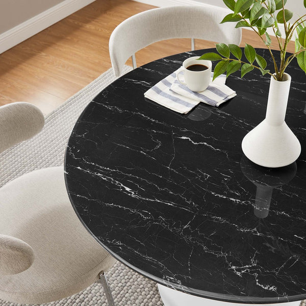 Modway Furniture Lippa 40" Round Faux Marble Dining Table – Elegant Pedestal Design, Chic & Space-Saving Centerpiece EEI-5181-WHI-BLK