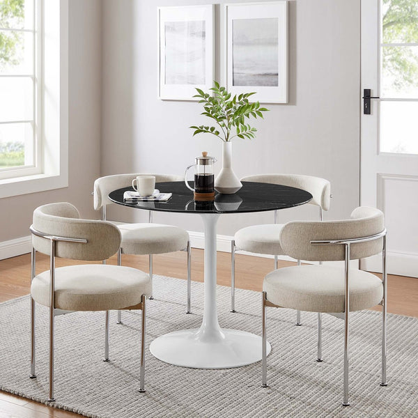 Modway Furniture Lippa 40" Round Faux Marble Dining Table – Elegant Pedestal Design, Chic & Space-Saving Centerpiece EEI-5181-WHI-BLK