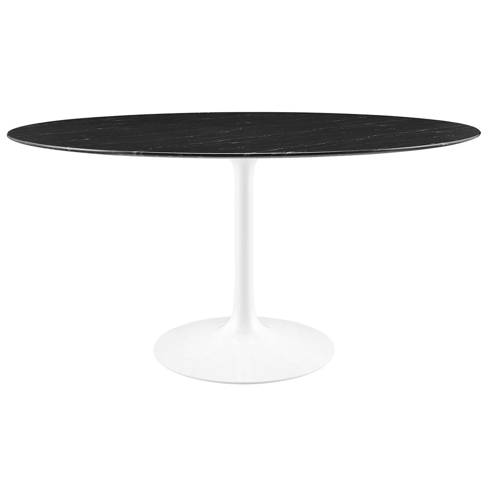 Modway Furniture Lippa 60" Round Faux Marble Dining Table - Modern Elegance with Mid-Century Design & Floor Protection EEI-5184-WHI-BLK