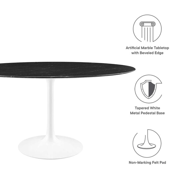 Modway Furniture Lippa 60" Round Faux Marble Dining Table - Modern Elegance with Mid-Century Design & Floor Protection EEI-5184-WHI-BLK