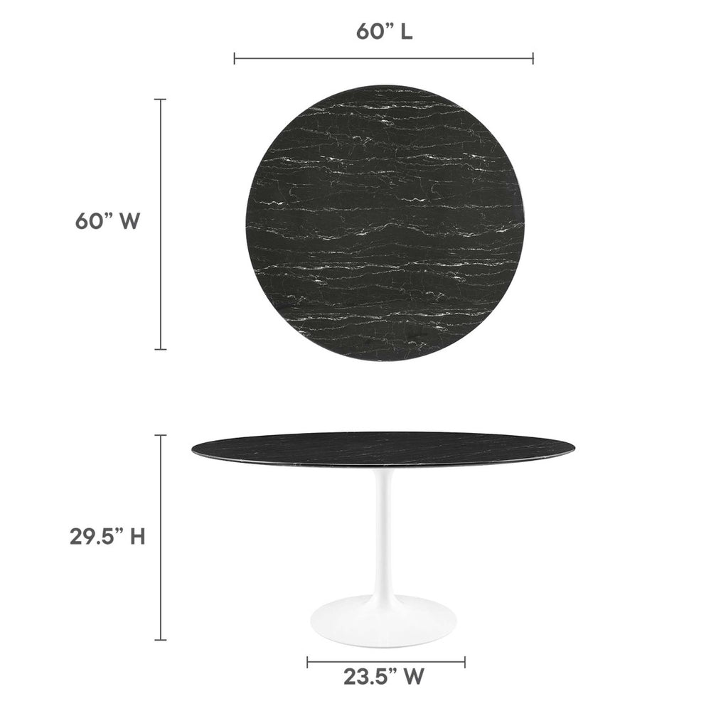 Modway Furniture Lippa 60" Round Faux Marble Dining Table - Modern Elegance with Mid-Century Design & Floor Protection EEI-5184-WHI-BLK