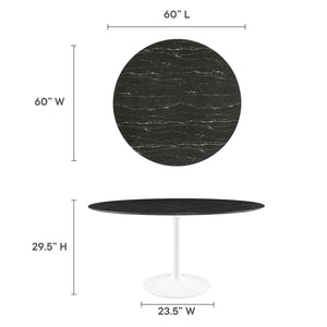 Modway Furniture Lippa 60" Round Faux Marble Dining Table - Modern Elegance with Mid-Century Design & Floor Protection EEI-5184-WHI-BLK