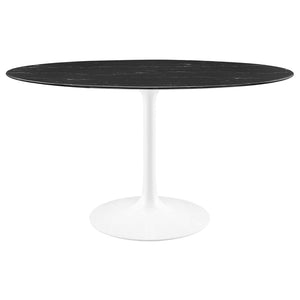 Modway Furniture Lippa 54" Oval Faux Marble Dining Table - Modern Mid-Century Pedestal Design for Stylish Dining EEI-5185-WHI-BLK
