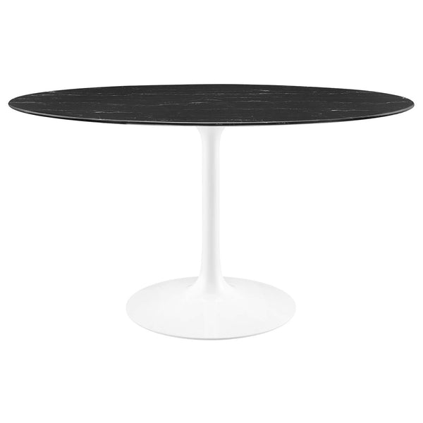 Modway Furniture Lippa 54" Oval Faux Marble Dining Table - Modern Mid-Century Pedestal Design for Stylish Dining EEI-5185-WHI-BLK
