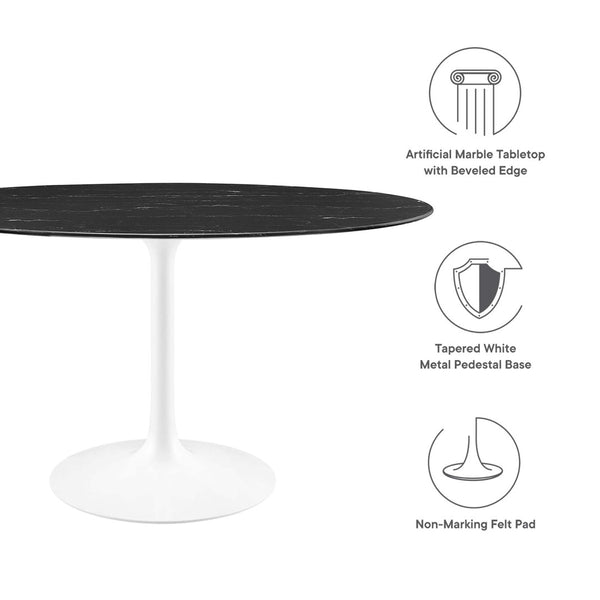 Modway Furniture Lippa 54" Oval Faux Marble Dining Table - Modern Mid-Century Pedestal Design for Stylish Dining EEI-5185-WHI-BLK