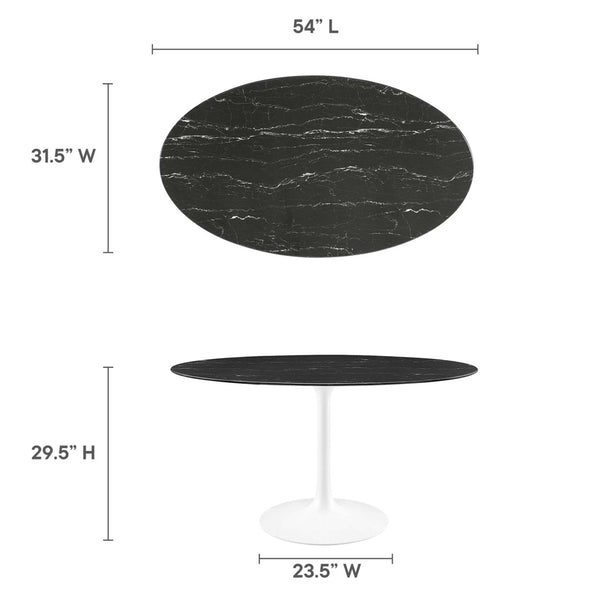 Modway Furniture Lippa 54" Oval Faux Marble Dining Table - Modern Mid-Century Pedestal Design for Stylish Dining EEI-5185-WHI-BLK