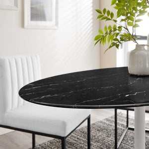 Modway Furniture Lippa 54" Oval Faux Marble Dining Table - Modern Mid-Century Pedestal Design for Stylish Dining EEI-5185-WHI-BLK