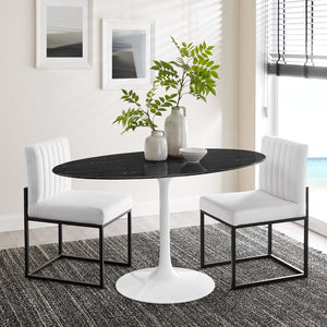 Modway Furniture Lippa 54" Oval Faux Marble Dining Table - Modern Mid-Century Pedestal Design for Stylish Dining EEI-5185-WHI-BLK