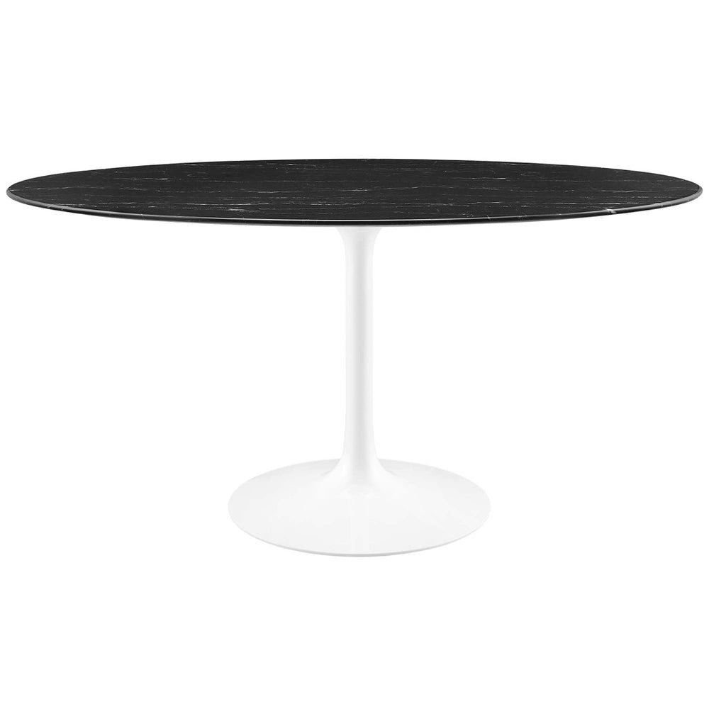 Modway Furniture Lippa 60" Oval Faux Marble Dining Table - Mid-Century Modern Design with Sleek Metal Base & Style EEI-5186-WHI-BLK