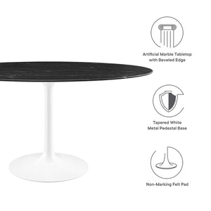 Modway Furniture Lippa 60" Oval Faux Marble Dining Table - Mid-Century Modern Design with Sleek Metal Base & Style EEI-5186-WHI-BLK