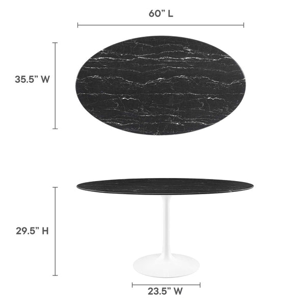 Modway Furniture Lippa 60" Oval Faux Marble Dining Table - Mid-Century Modern Design with Sleek Metal Base & Style EEI-5186-WHI-BLK