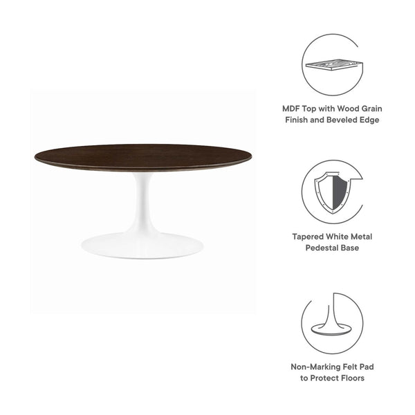 Modway Furniture Lippa 36" Round Wood Coffee Table - Mid-Century Modern Design with Tapered Metal Base in White Cherry EEI-5187-WHI-CHE