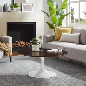 Modway Furniture Lippa 36" Round Wood Coffee Table - Mid-Century Modern Design with Tapered Metal Base in White Cherry EEI-5187-WHI-CHE