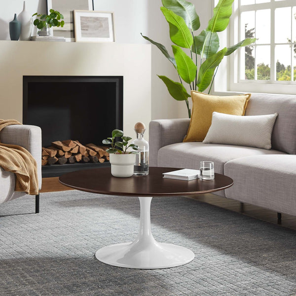 Modway Furniture Lippa 36" Round Wood Coffee Table - Mid-Century Modern Design with Tapered Metal Base in White Cherry EEI-5187-WHI-CHE