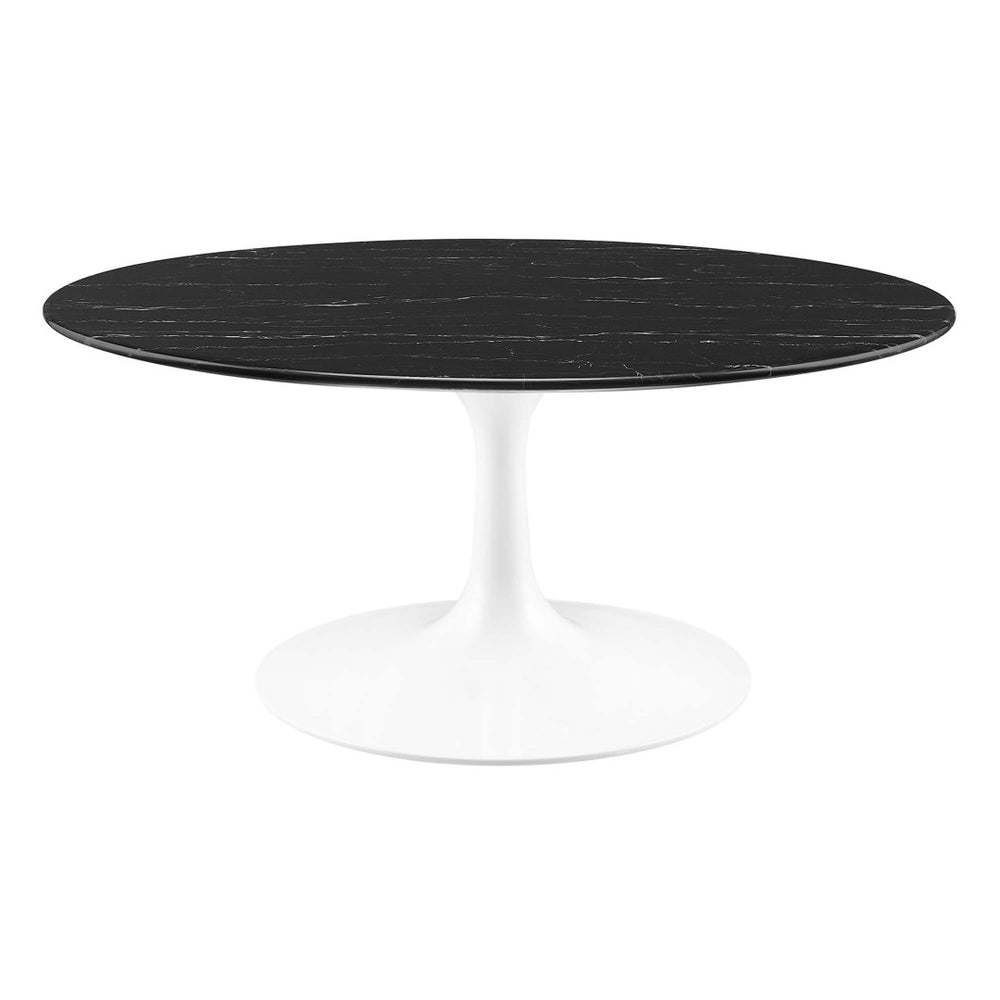 Modway Furniture Lippa 36" Round Faux Marble Coffee Table - Mid-Century Modern Design with Sleek Metal Base EEI-5191-WHI-BLK
