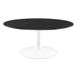 Modway Furniture Lippa 36" Round Faux Marble Coffee Table - Mid-Century Modern Design with Sleek Metal Base EEI-5191-WHI-BLK