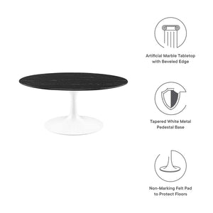 Modway Furniture Lippa 36" Round Faux Marble Coffee Table - Mid-Century Modern Design with Sleek Metal Base EEI-5191-WHI-BLK