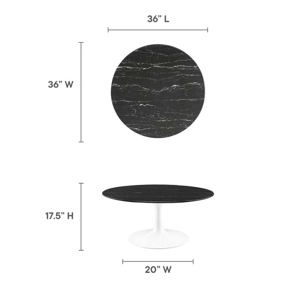 Modway Furniture Lippa 36" Round Faux Marble Coffee Table - Mid-Century Modern Design with Sleek Metal Base EEI-5191-WHI-BLK