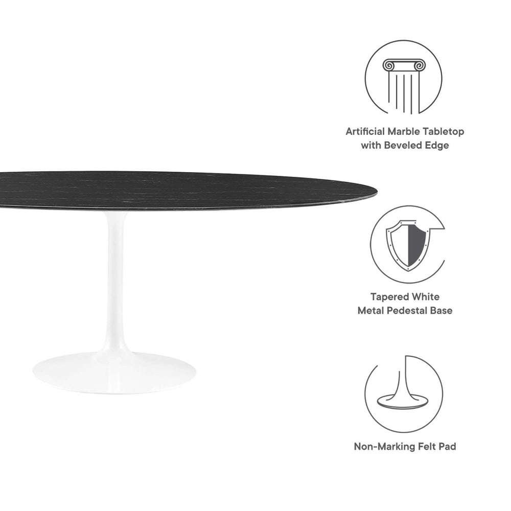 Modway Furniture Lippa 78" Oval Faux Marble Dining Table - Modern Mid-Century Design for Stylish Gatherings EEI-5198-WHI-BLK