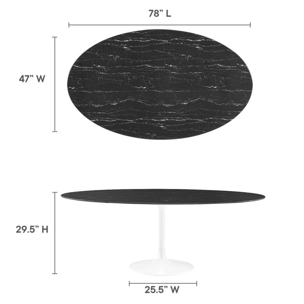 Modway Furniture Lippa 78" Oval Faux Marble Dining Table - Modern Mid-Century Design for Stylish Gatherings EEI-5198-WHI-BLK