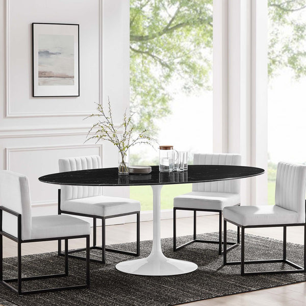 Modway Furniture Lippa 78" Oval Faux Marble Dining Table - Modern Mid-Century Design for Stylish Gatherings EEI-5198-WHI-BLK