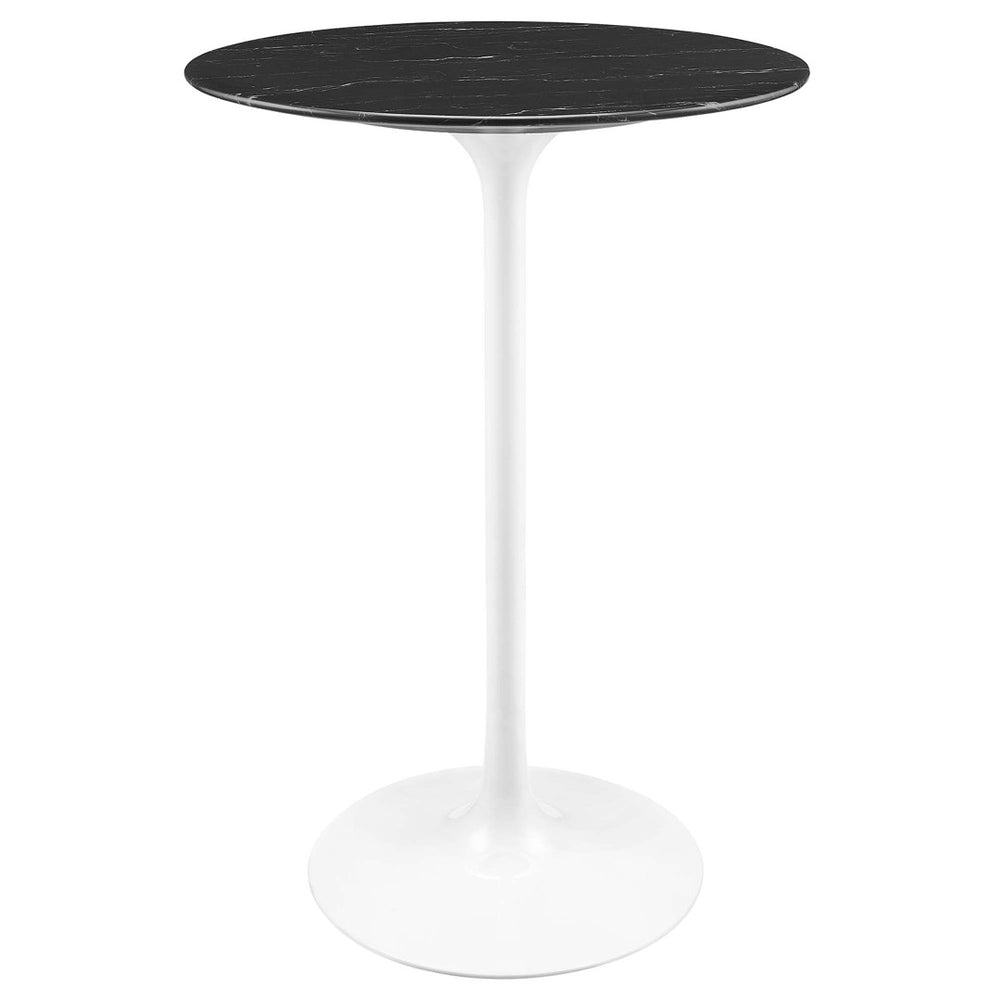 Modway Furniture Lippa 28" Round Faux Marble Bar Table - Mid-Century Modern Design for Small Spaces & Dining EEI-5203-WHI-BLK