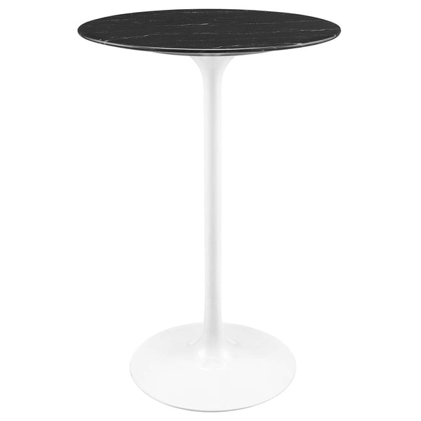 Modway Furniture Lippa 28" Round Faux Marble Bar Table - Mid-Century Modern Design for Small Spaces & Dining EEI-5203-WHI-BLK