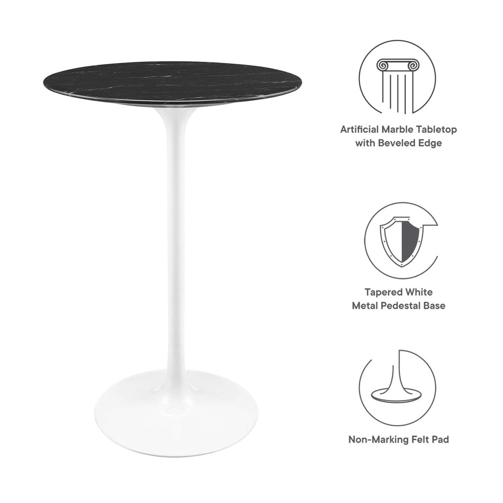 Modway Furniture Lippa 28" Round Faux Marble Bar Table - Mid-Century Modern Design for Small Spaces & Dining EEI-5203-WHI-BLK