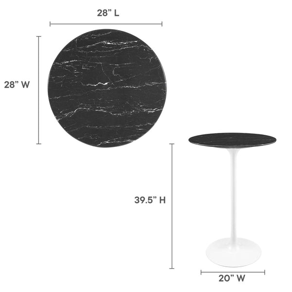 Modway Furniture Lippa 28" Round Faux Marble Bar Table - Mid-Century Modern Design for Small Spaces & Dining EEI-5203-WHI-BLK