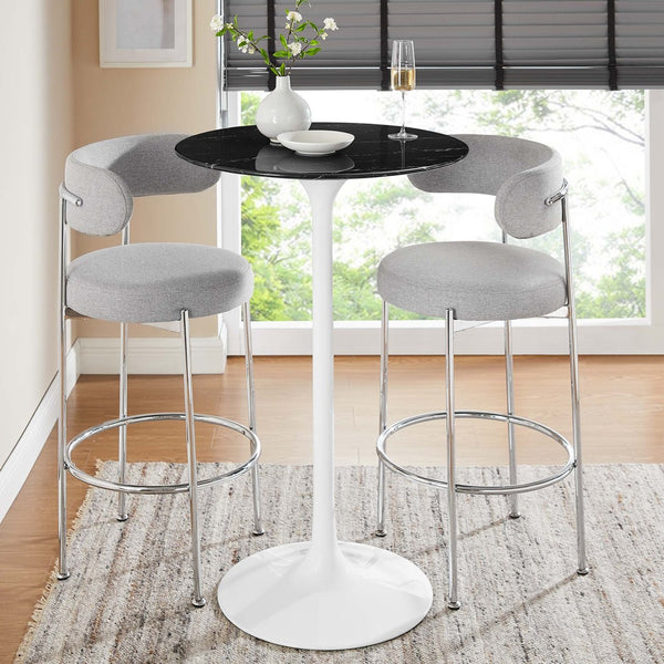 Modway Furniture Lippa 28" Round Faux Marble Bar Table - Mid-Century Modern Design for Small Spaces & Dining EEI-5203-WHI-BLK