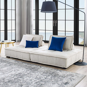 Modway Furniture Saunter 2-Piece Tufted Loveseat - Elegant Beige Fabric Sectional with Bolster Pillow & Comfort Support EEI-5204-BEI