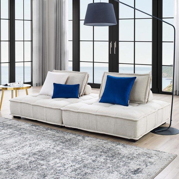 Modway Furniture Saunter 2-Piece Tufted Loveseat - Elegant Beige Fabric Sectional with Bolster Pillow & Comfort Support EEI-5204-BEI