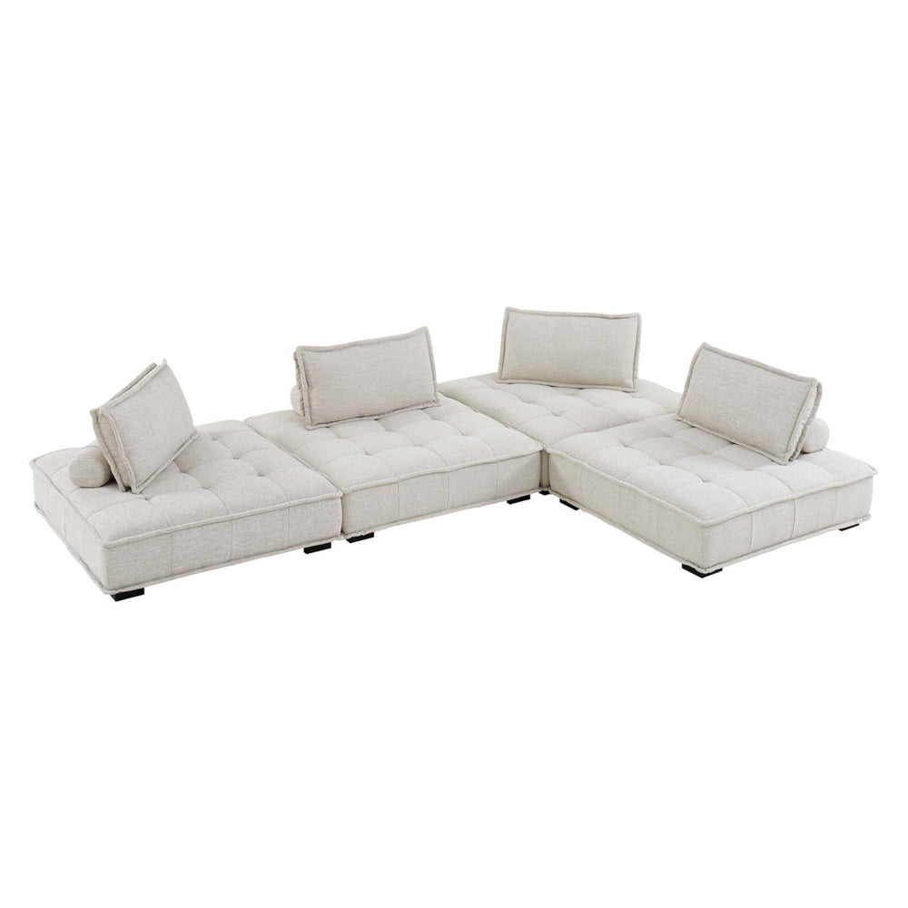 Modway Furniture Saunter 4-Piece Tufted Fabric Sectional Sofa - Versatile Modern Comfort for Stylish Living Rooms EEI-5208-BEI
