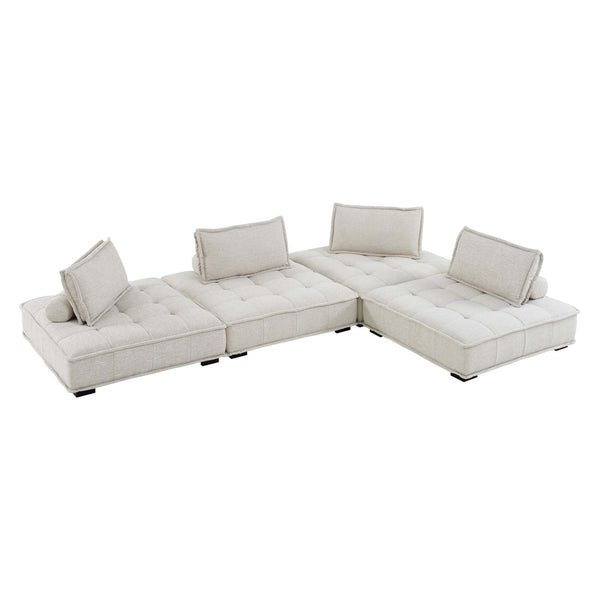 Modway Furniture Saunter 4-Piece Tufted Fabric Sectional Sofa - Versatile Modern Comfort for Stylish Living Rooms EEI-5208-BEI